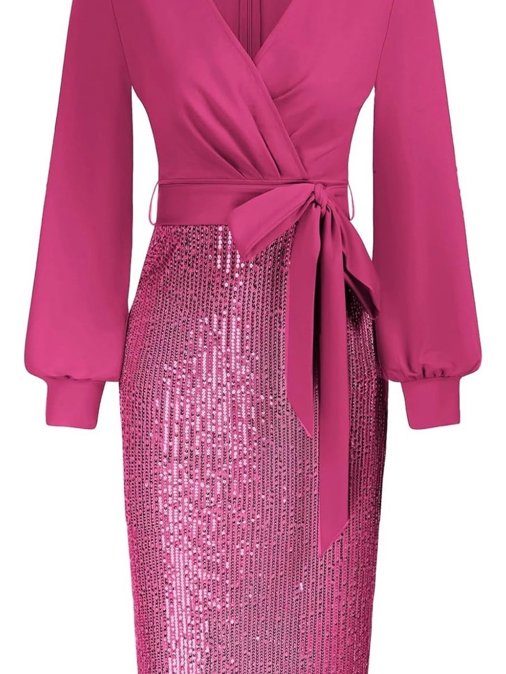 Grace Karin Fuchsia Wrap Midi Dress with Sequin Skirt